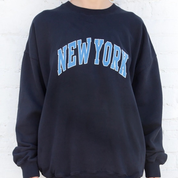 Brandy Melville Sweaters - Brandy Melville New York Erica Navy Crewneck